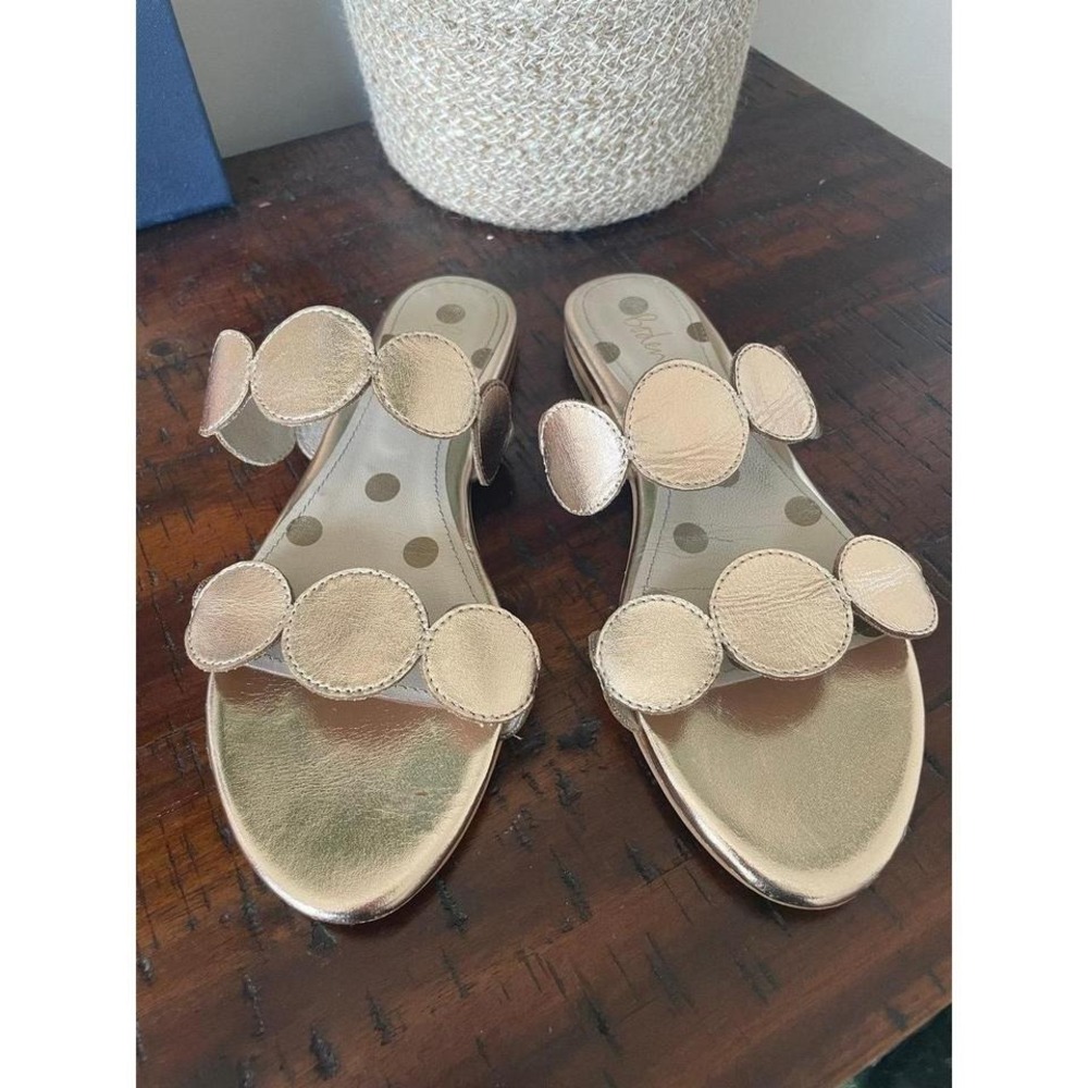 Boden Metallic Gold Scalloped Circle Slide Sandals Women 39 Flat Rose Gold Shoes
